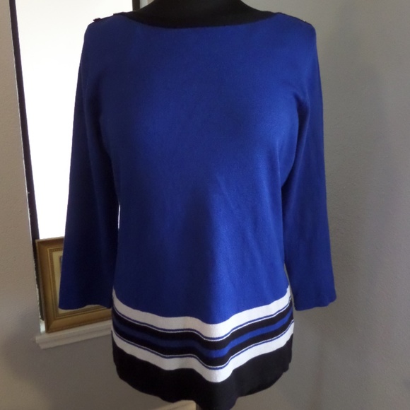 CAROLYN TAYLOR Size L Blue BLOUSE SWEATER. B2 - Picture 11 of 14